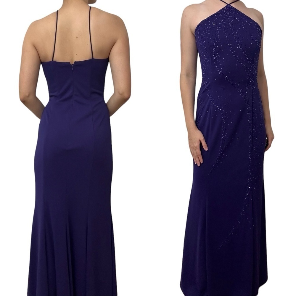 Vintage Dress Long Formal Prom Purple Beaded Halter Whimsigoth Size 8 Small